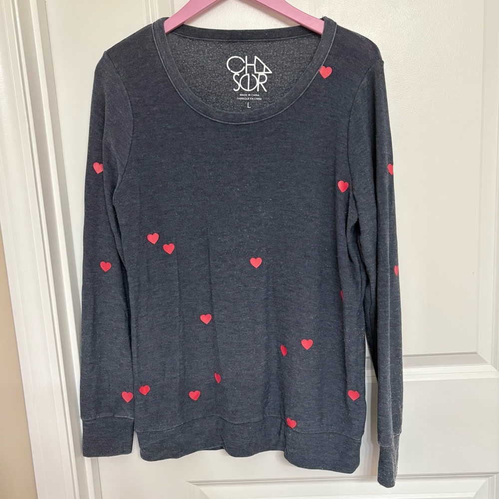 CHA SOR Navy Blue Sweatshirt with Hearts